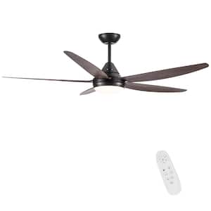 56 in. Dimmable Integrated LED Indoor Brown Blades Ceiling Fan with Reversible motor and Remote