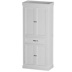 71.6 in. H White Wood Kitchen Food Pantry 2-Shutter Doors Cabinet, Buffet with Adjustable Shelves and Drawer
