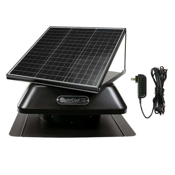 QuietCool 40-Watt Hybrid Solar/Electric Powered Roof Mount Attic Fan with Included Inverter for Nighttime Cooling