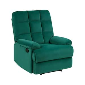 Green Velvet Manual Recliner with Cushioned Seat and Solid Wood