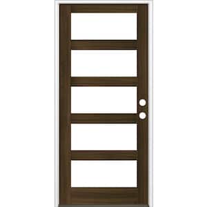42 in. x 96 in. Modern Hemlock Left-Hand/Inswing 5-Lite Clear Glass Black Stain Wood Prehung Front Door