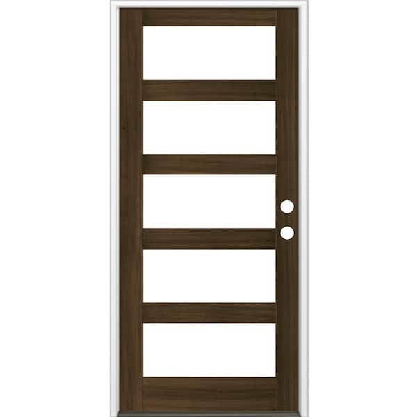 Krosswood Doors 42 in. x 96 in. Modern Hemlock Left-Hand/Inswing 5-Lite Clear Glass Black Stain Wood Prehung Front Door