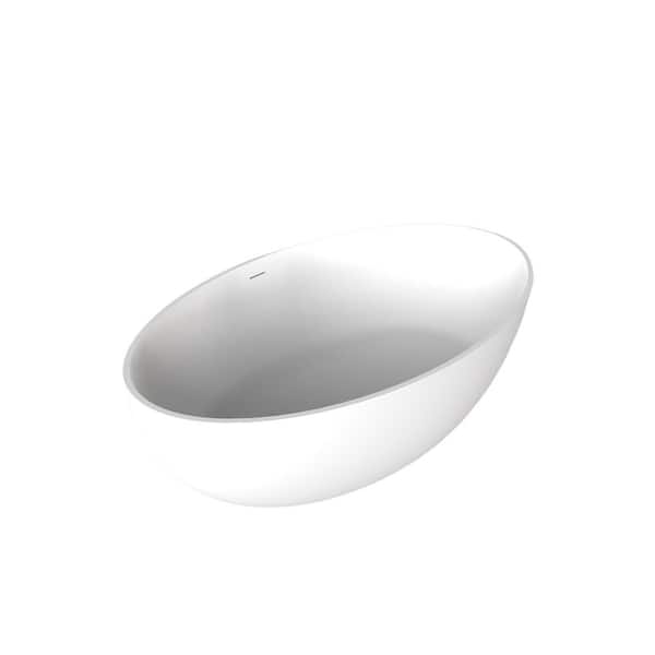 67.00 in. x 39.37 in. Flat Bottom Solid Surface Freestanding Soaking Bathtub with Center Drain in Matte White
