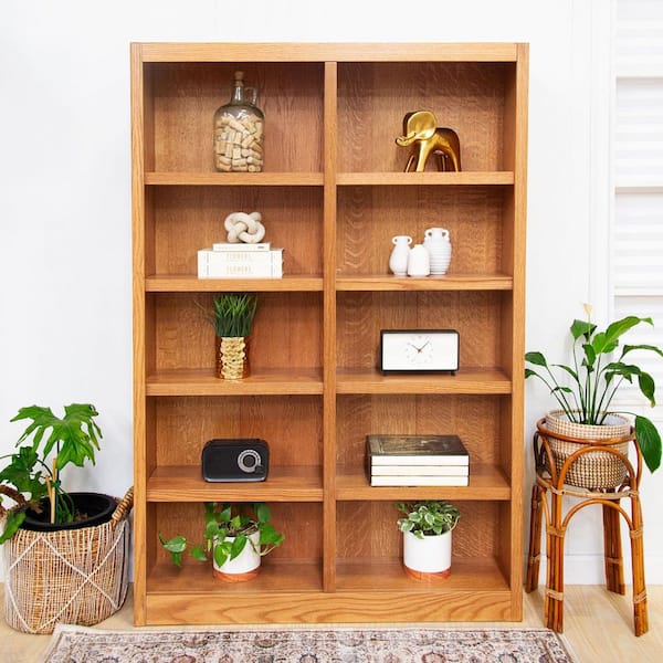 72 in. Dry Oak Wood 10-shelf Standard Bookcase with Adjustable Shelves