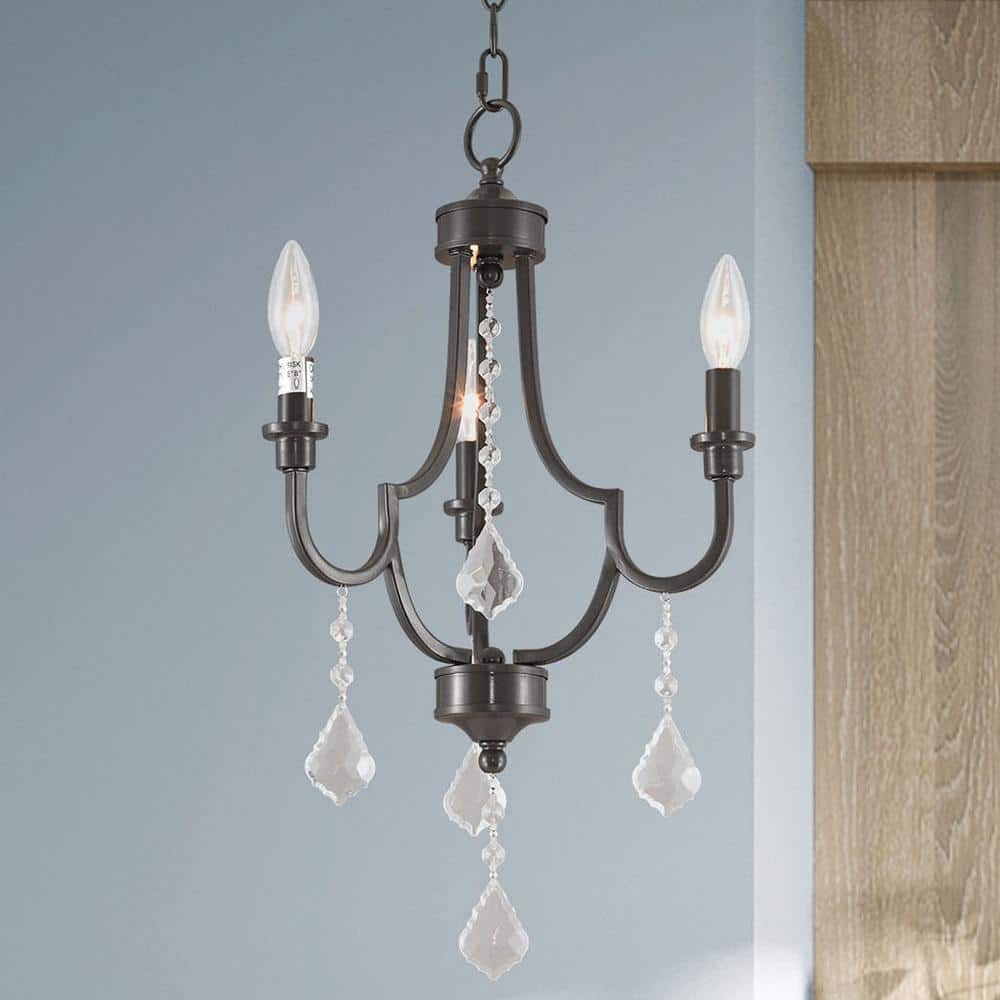 Elegant English Bronze Mini Chandelier with Crystal Accents