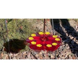 Ultimate Innovations (10 in.) Flat Hibiscus Hummingbird Feeder 10 Ports - Red/Yellow