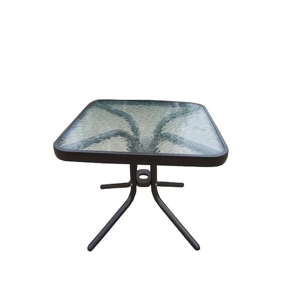 20 In Round Tempered Glass Top Black, Small Black Metal Patio Side Table