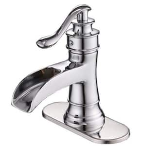 Waterfall Style Single Hole Single Handle Low Arc Bathroom Silver Faucet with Polished Chrome Supply Line, Bidet Faucet