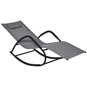 Grey Metal Outdoor Rocking Chair for Patio, Deck, Poolside Sunbathing