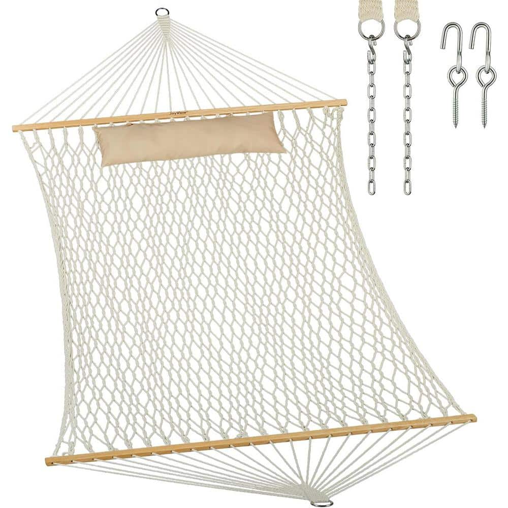 6.5 ft. Traditional Rope Double Hammock Hand Woven Cotton with Hardwood Spr