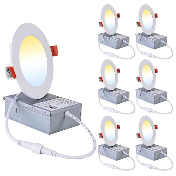 Maxax 4 in. Canless Ultra-Thin 9-Watt Adjustable 5 CCT Remodel Integrated LED Recessed Light Kit (6-Pack)
