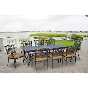 Traditions 9-Piece Aluminium Rectangular Patio Dining Set with Natural Oat Cushions