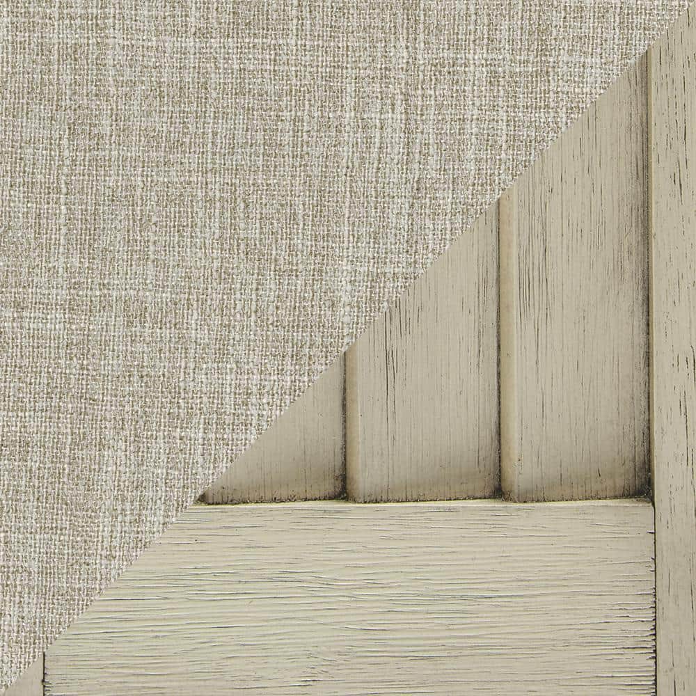 Distressed White Wood Storage Bench with Gray Cushion