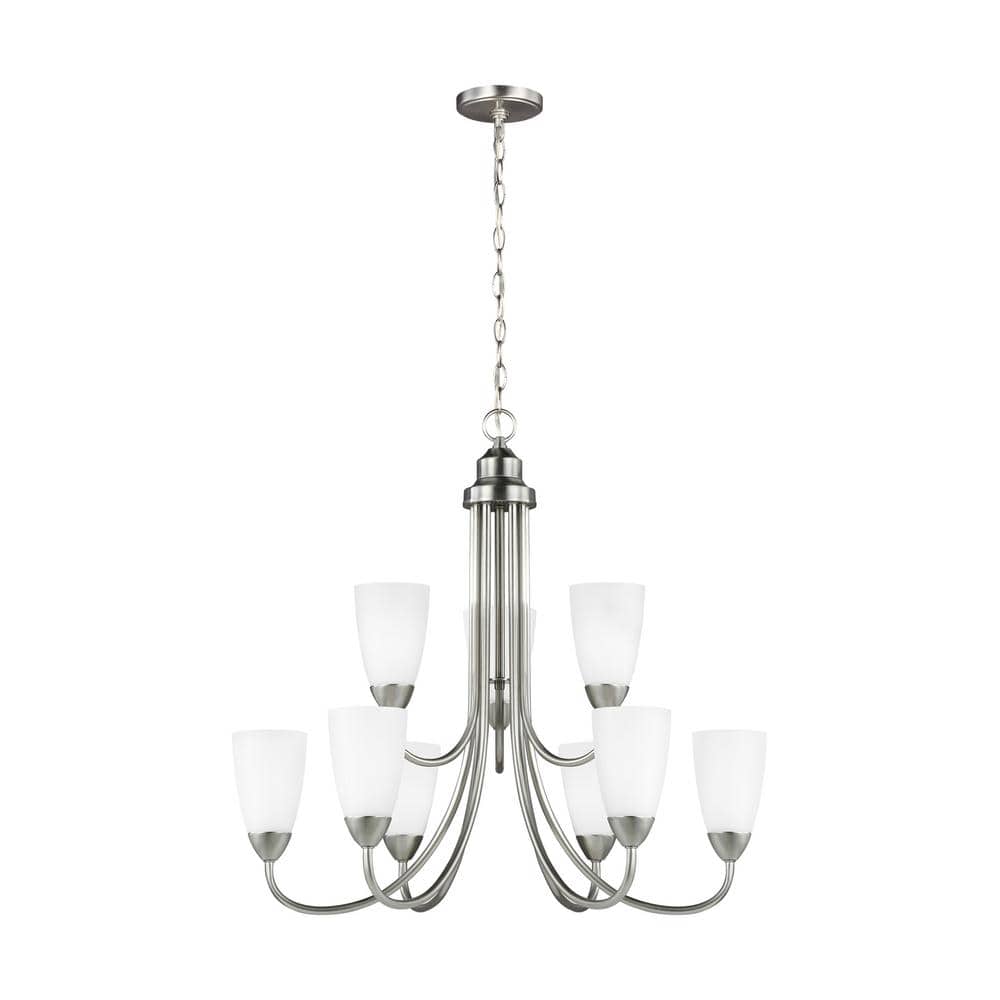 Seville Elegance 9-Light Brushed Nickel Chandelier with Etched Glass