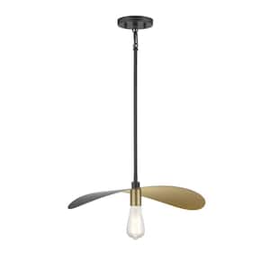 Meridian 20 in. W x 4.25 in. H 1-Light Matte Black and Painted Gold Statement Pendant Light with Open Bulb