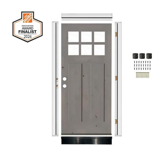 DIY RTA Kit 32in.x80in. Knotty Alder Right-Hand/Inswing 6 Lite Clear Glass Grey Stain Wood Ready To Assemble Front Door