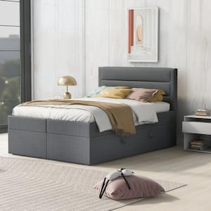 Gray Wood Frame Full Size Upholstered Platform Bed with Storage Underneath