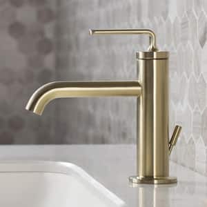 Ramus Single Hole Single-Handle Bathroom Faucet with Matching Lift Rod Drain in Brushed Gold
