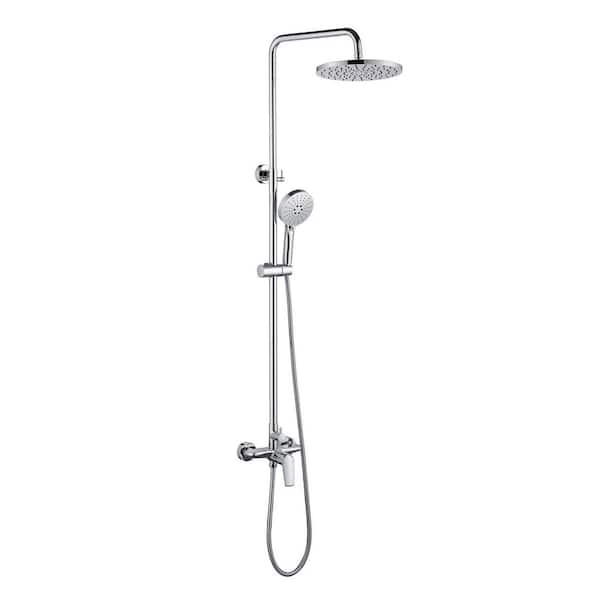 Single Handle 3-Spray Shower Faucet 1.8 GPM with Creamic Disc Valves Brass Exposed Pipe Shower System in Polished Chroem