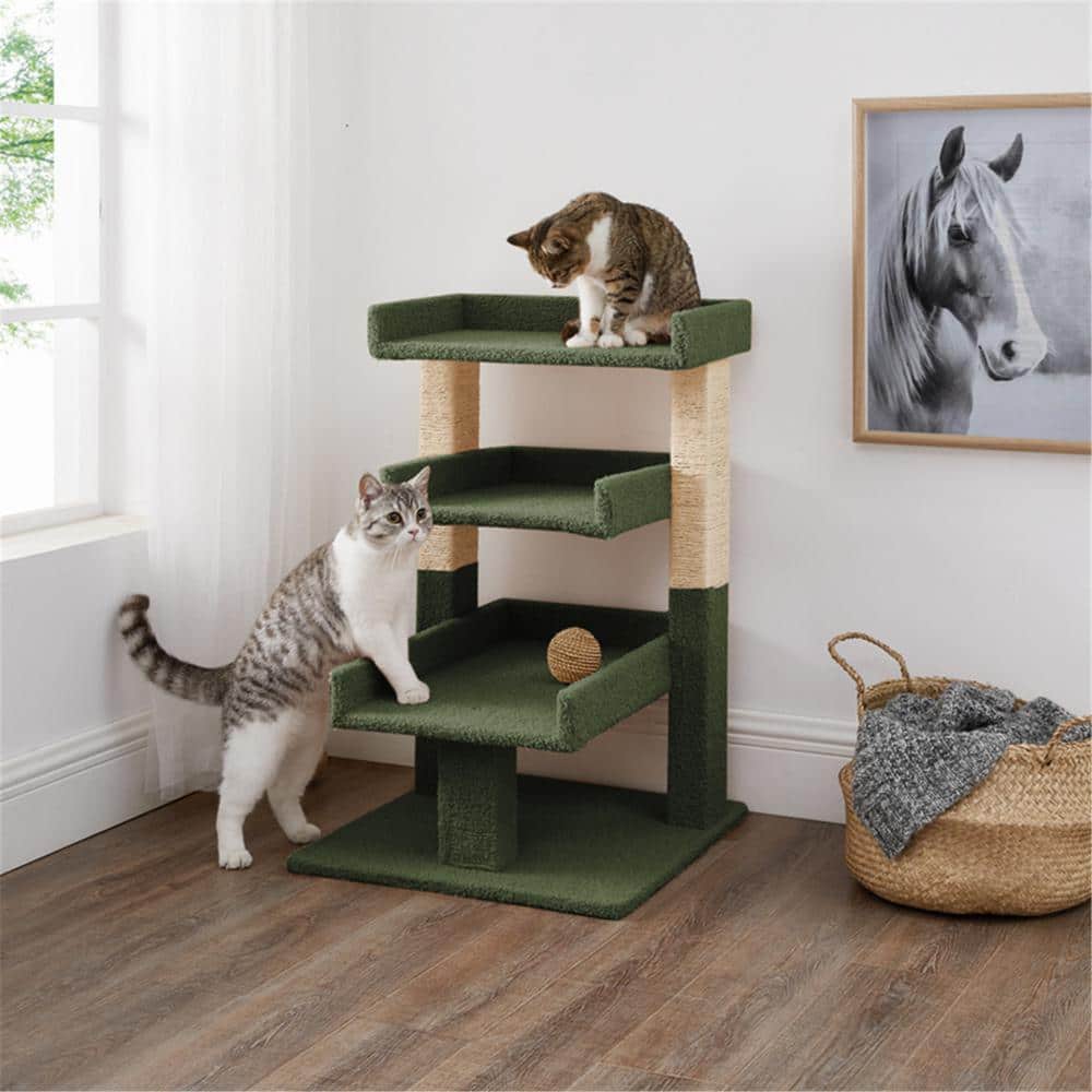 Green Sisal Rope 3-Tier Modern Cat Tree Tower