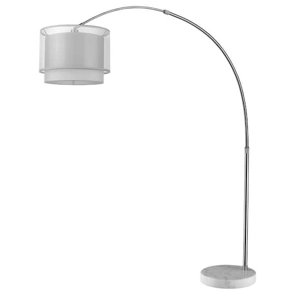Trend Lighting Brella 85.75 in. 1-Light Brushed Nickel Adjustable Arc Floor Lamp With Sheer Snow Shantung Two Tier Shade