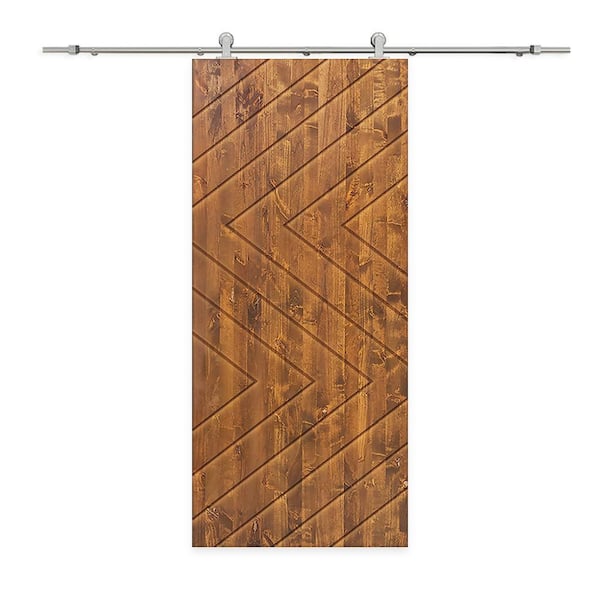 CALHOME 30 in. x 96 in. Walnut Stained Pine Wood Modern Interior Sliding Barn Door with Hardware Kit