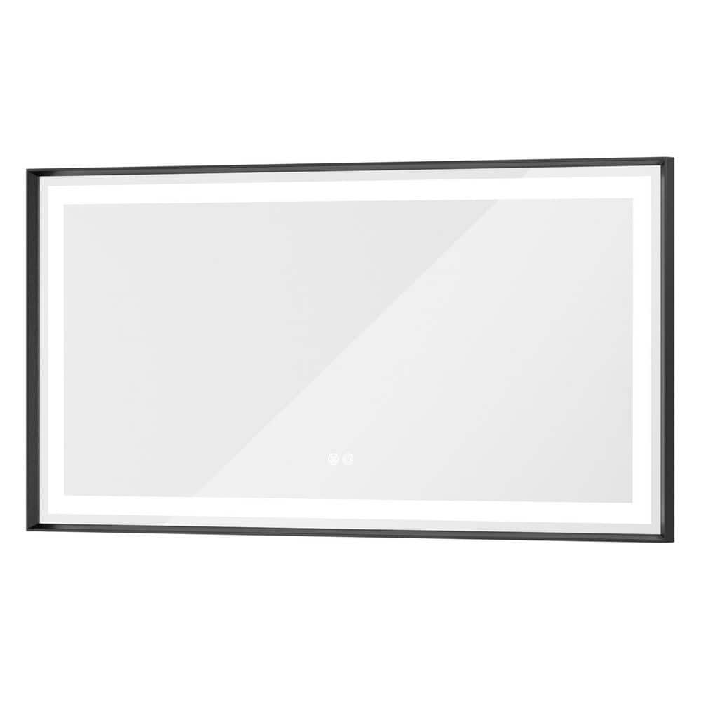 48 in. W x 24 in. H Rectangular Framed LED Anti-Fog Wall Bathroom Vanity Mirror in Black with Backlit and Frontlit price history on PriceWatchPro