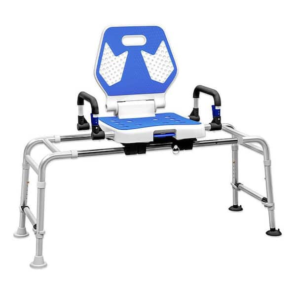 18in W Freestanding Sliding Swivel Shower Chair w/Backrest Non Slip Suction Cups 400lbs Capacity Adjustable Height Blue
