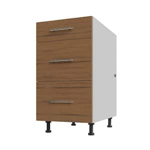 Miami Teak Matte Flat Panel Stock Assembled Base Kitchen Cabinet 3 DR Base 18 In.x 34.5 In.x 27 In.