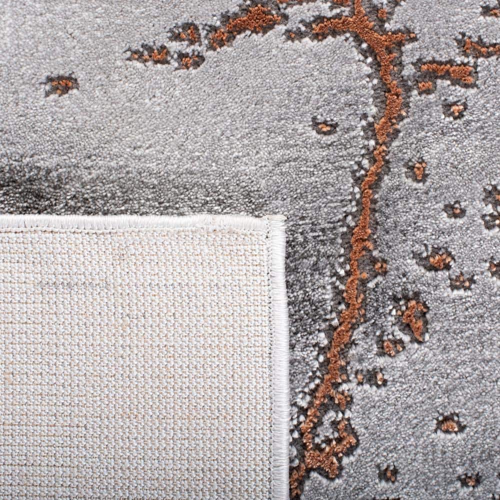 Gray and Orange Round Stain-Resistant Synthetic Rug, 10' x 10'
