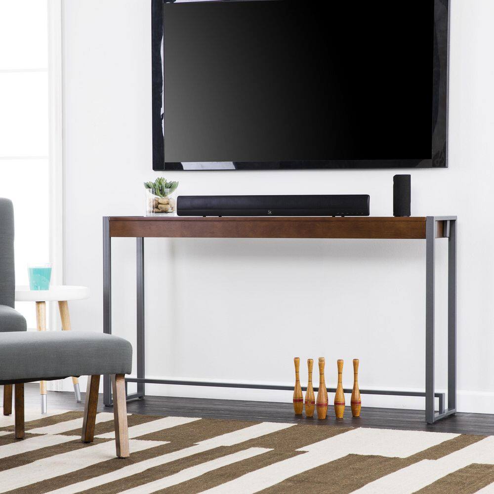 Macen 54" Tobacco and Gunmetal Console Table with Storage