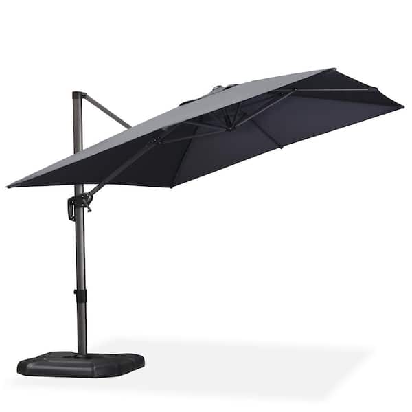 PURPLE LEAF 9 ft. x 11.5 ft. Aluminum Outdoor Patio Cantilever Umbrella 360-Degree Rotation Umbrella with Base in Ground, Gray
