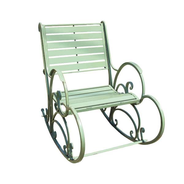Zaer Ltd. International in.Monte Carlo in. Antique Green Metal Outdoor Rocking Chair