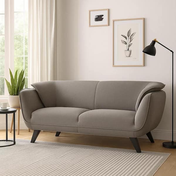 Benjara Naeli 33.5 in. Flared Arm Fabric Rectangle Sofa in. Brown and Black