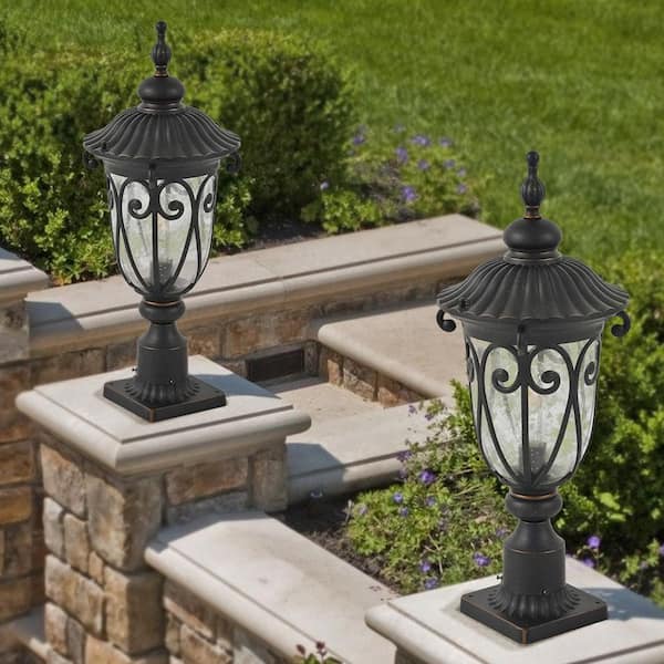 Vintage Hardwired Black Waterproof Deck Post Light, Outdoor Lamp with Clear Glass Shade 1-Pack