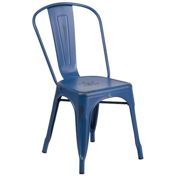 Carnegy Avenue Metal Outdoor Dining Chair in Antique Blue