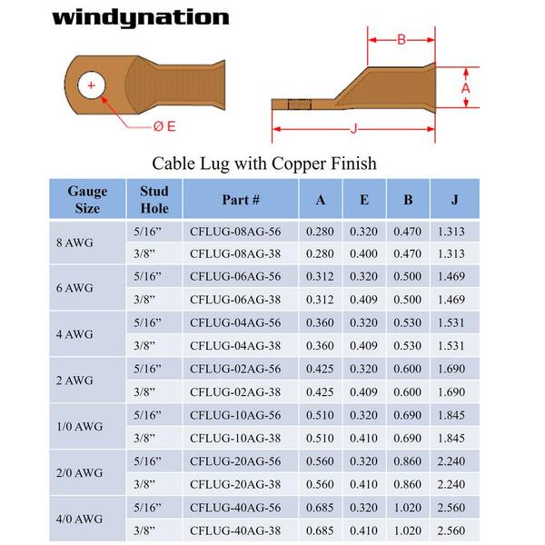 1/0 GAUGE COPPER 5/16" RING 10 PACK CRIMP TERMINAL CONNECTOR AWG W/ HEATSHRINK 