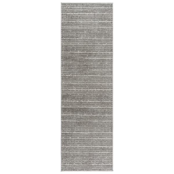 Gertmenian Missha Dario Dark Gray 2 ft. x 8 ft. Striped High-Low Indoor Runner Rug
