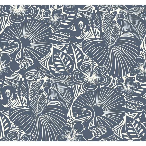 A-Street Prints Idalia Navy Floral Flamingo Wallpaper