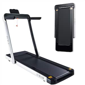 2 HP Black and White Steel Foldable Electric Treadmill with 4 in. LCD Display and Phone Slot