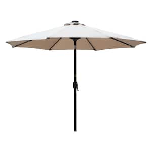 9 ft. Outdoor Beach Umbrella LED Solar Patio Umbrella with Tilt and Crank Without Base in Sand
