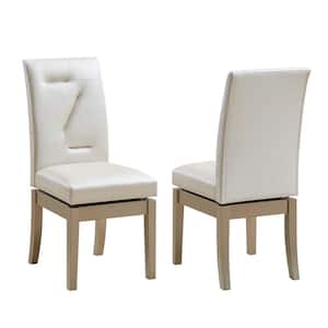 SignatureHome Hillsdale White/Gold Finish Solid Wood Upholstered Swivel Dining Chairs Set of 2. Dimension (26Lx18Wx40H)