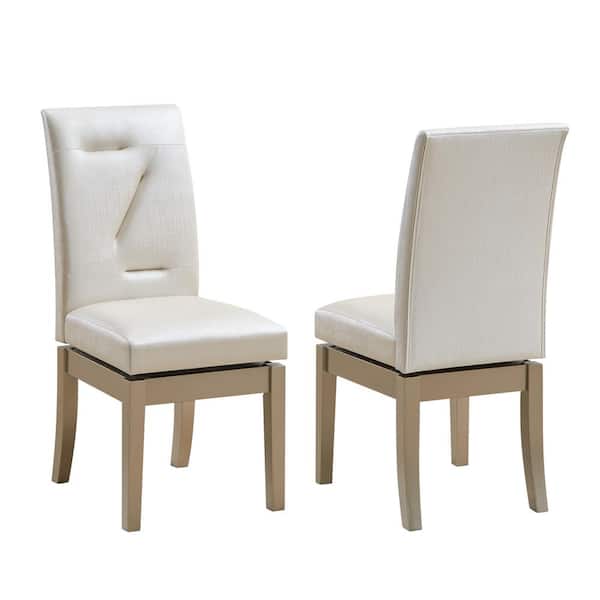 Signature Home SignatureHome Hillsdale White/Gold Finish Solid Wood Upholstered Swivel Dining Chairs Set of 2. Dimension (26Lx18Wx40H)