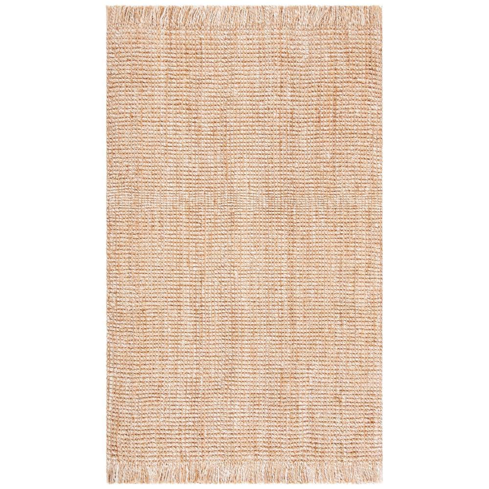 Handmade Natural Beige Jute Area Rug with Fringe