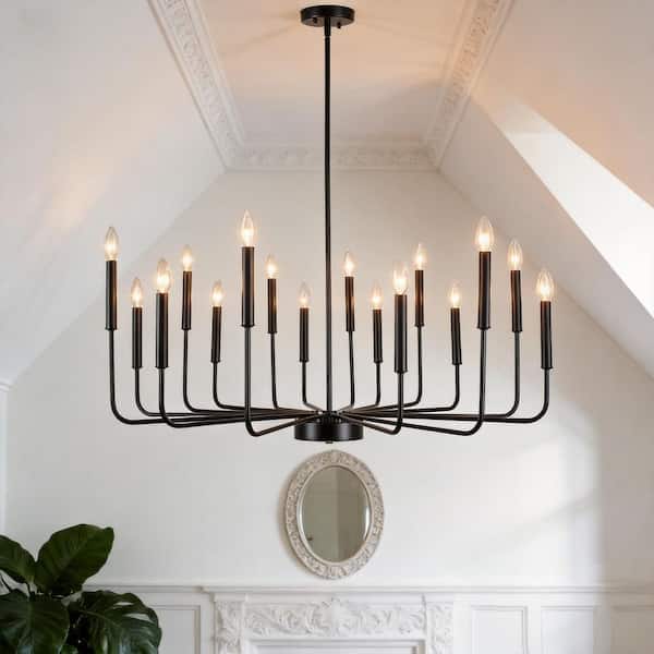 ZJVAIVE 16-Light 37.9 in. Candle Style Black Chandelier Modern