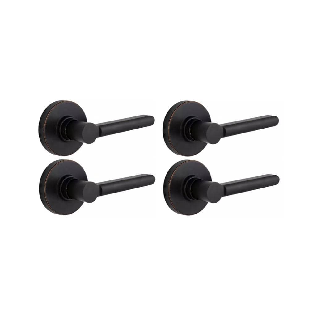 Tonebridge Aged Bronze Hall/Closet Door Lever with Round Rose (4-Pack)