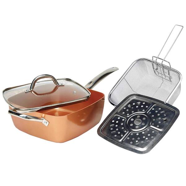 Tayama 9.5 in. Copper Ceramic Nonstick Frying Pan in Copper with Glass Lid