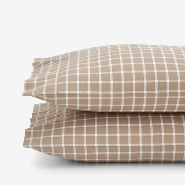 The Company Store Company Cotton Windowpane Yard-Dyed Taupe Cotton Percale Standard Pillowcase (Set of 2)