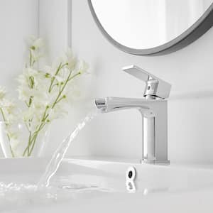 Waterfall Single Handle Single Hole Low-Arc Modern Bathroom Faucet Bathroom Drip-Free Vanity Faucet in Polished Chrome