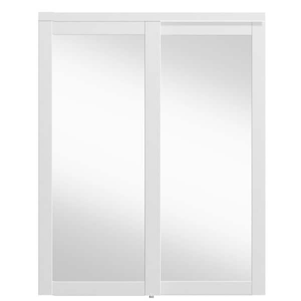 TENONER 72 in. x 80 in. MDF, White Double Mirrored Full Lite Glass Sliding Door with All Hardware
